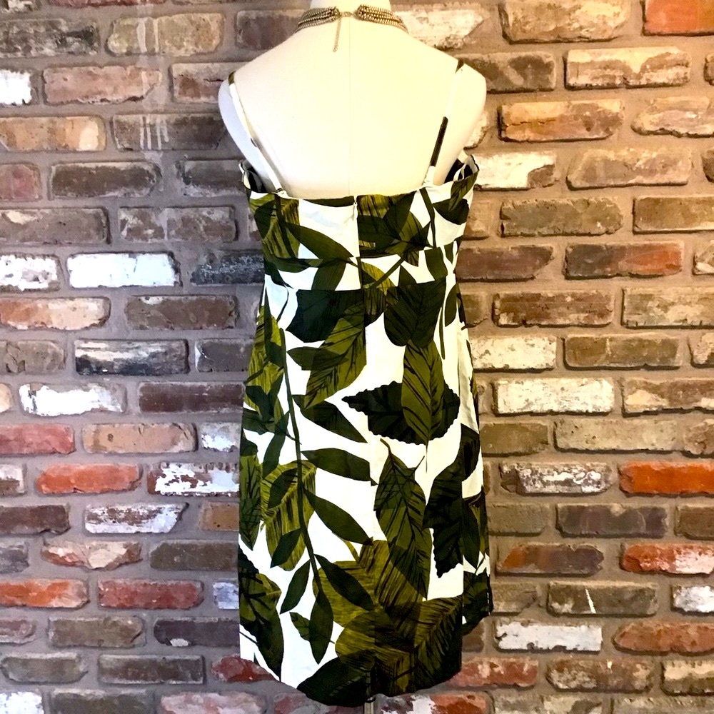 New York & Company Green & Cream Tropical Leaves Spaghetti Strap Sundress 12 - Picture 3 of 5